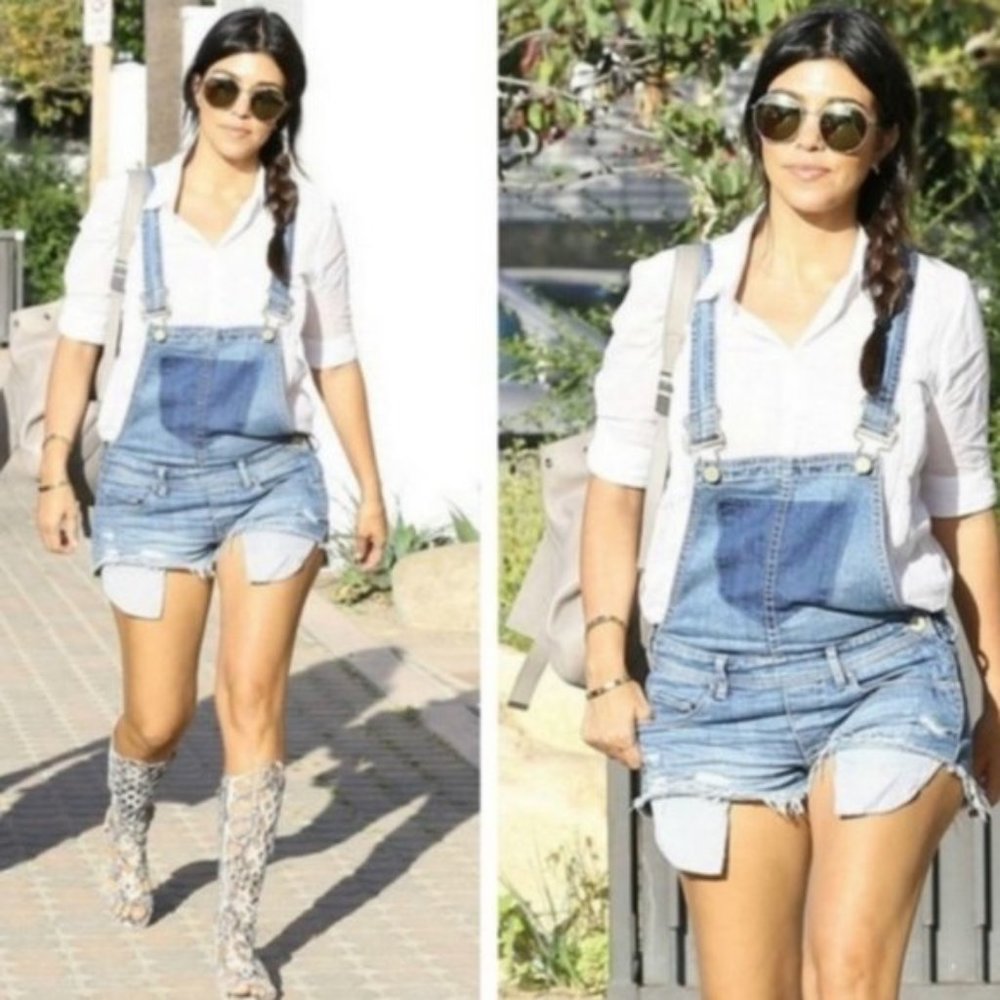 Denim Short Overalls - Distressed Size 27